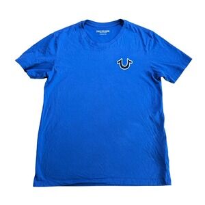 True Religion‎ T-Shirt Mens Small Blue Excellent Buddha Guitar Graphic Tee